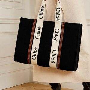 Chloe Black & Brown Large Wool Woody Tote